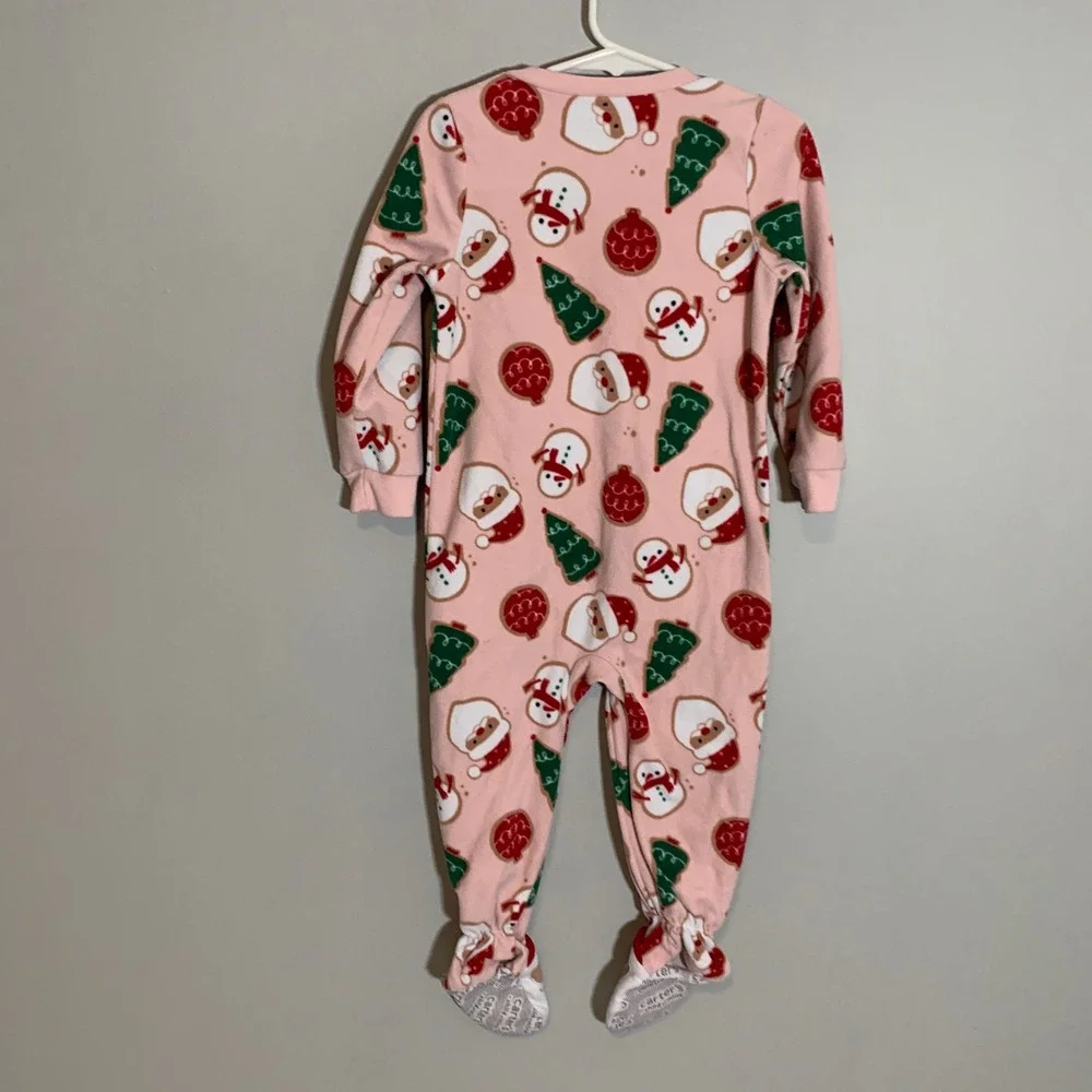 5/$25 Carters Child of Mine Pink Christmas Santa Snowman Tree Footie Pajamas 2T‎